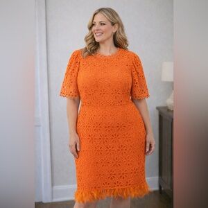 AOMEI Orange Lace Dress With Feathers Size 2XL